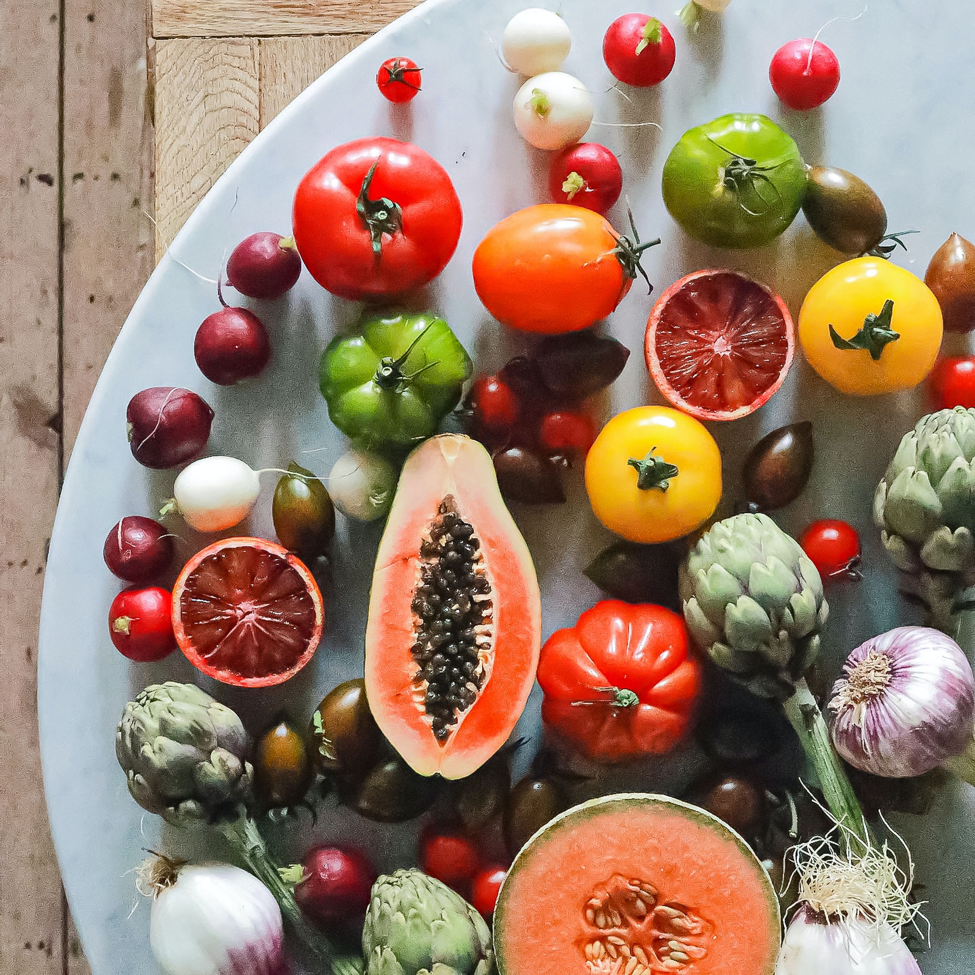 Colorful fruits and vegetables on a table